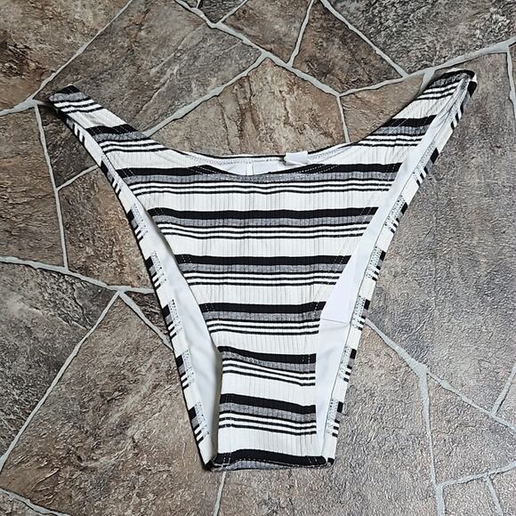 NWT Twin Striped High Rise Cheeky Bikini Bottom Sz M - Picture 2 of 10